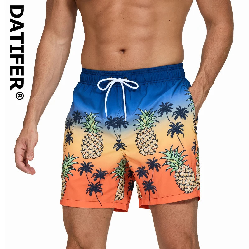 

Datifer Brand New Style Classic Polyester Fitness Mens Shorts Quick Dry Breathable Mesh Liner Side Pockets Beach Pants Swimwear