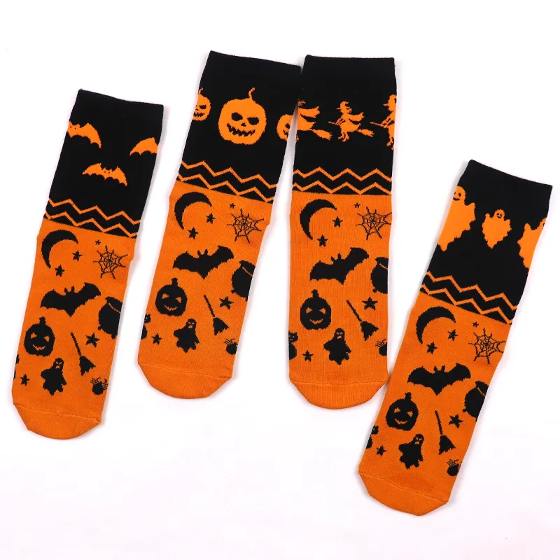 Calcetines largos atléticos para hombre y mujer, medias divertidas de bruja fantasma, calabaza amarilla, otoño e invierno, regalo de Halloween, 4 pares