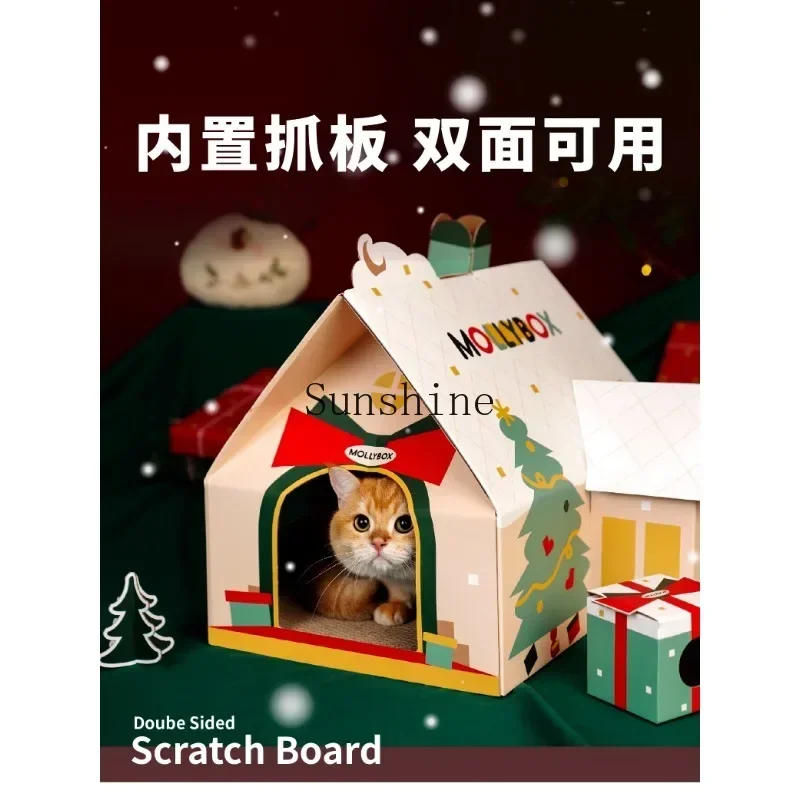 The cat litter is integrated, wear-resistant and scratch-resistant, carton corrugated Christmas cat toy