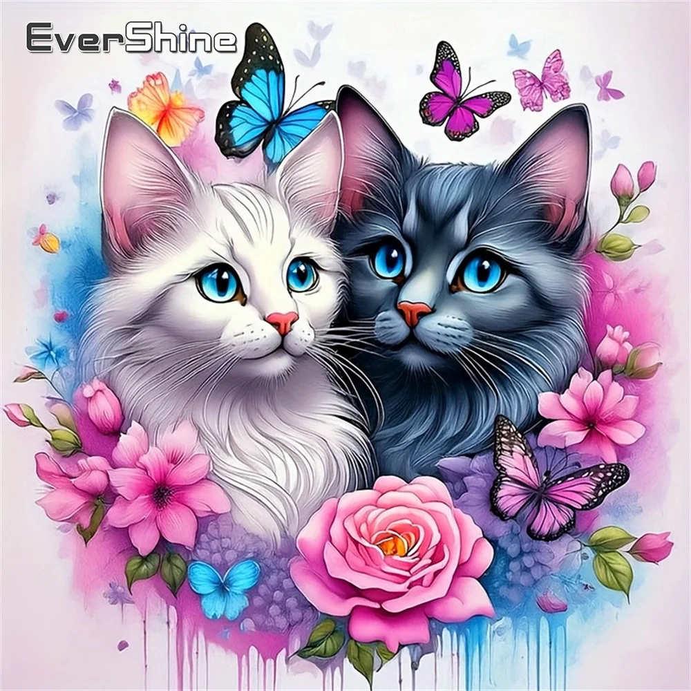 Evershine Diamant-Gemälde, Tierbild aus Strass, Stickerei, Katze, voller Bohrer, quadratisches Mosaik, Rose, handgefertigtes Geschenk