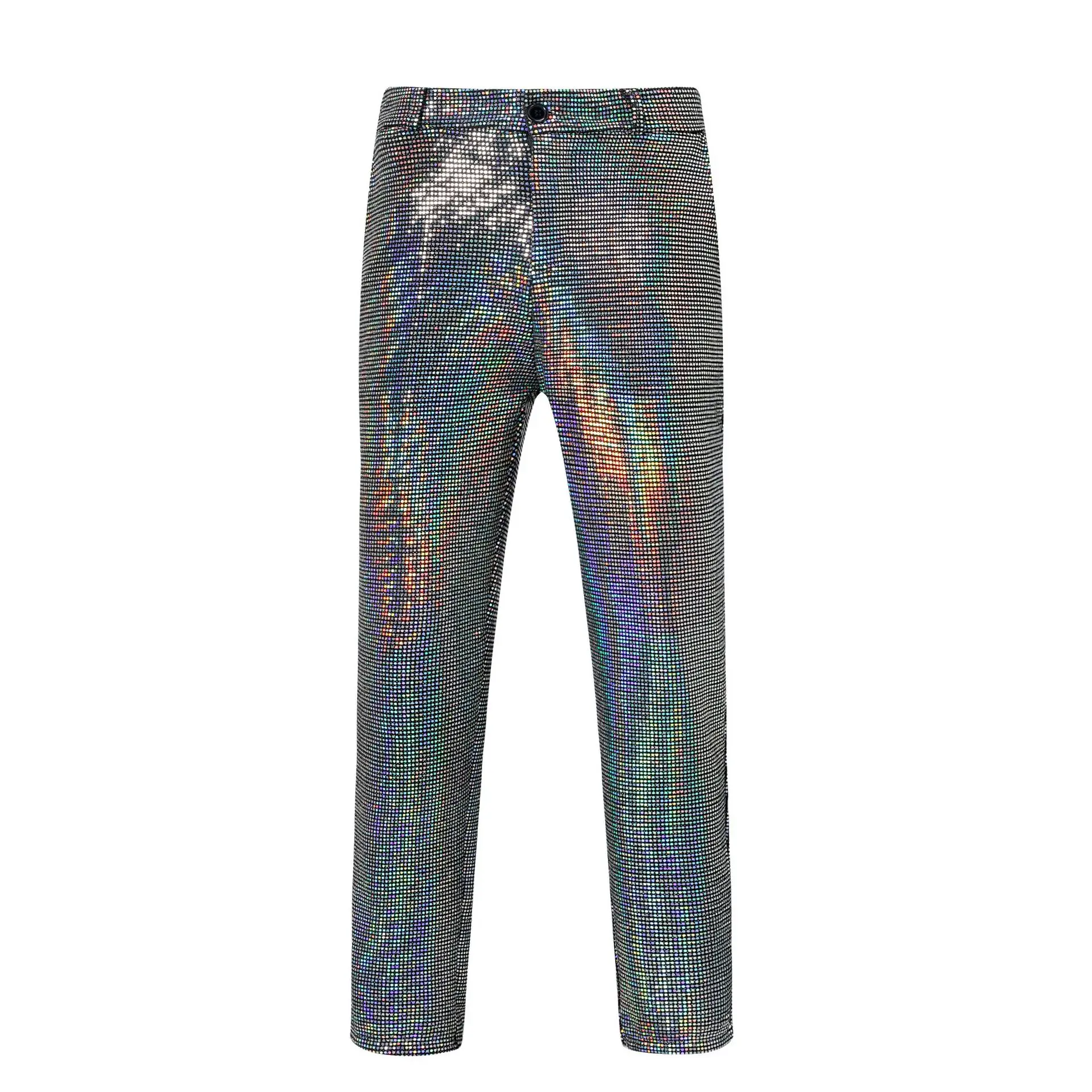 Rainbow Plaid Sequin Glitter Pants Men 70s Disco Party Dancer Singer Trousers Mens Nightclub DJ Stage Prom Trousers Suit Trouser