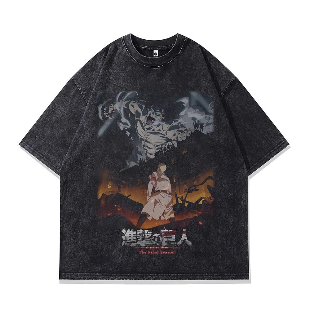 Attack On Titan Anime Print Oversized T-shirt Men Short Sleeve Vintage Graphic T Shirts Jujutsu Kaisen Gothic Cotton Tops Tees