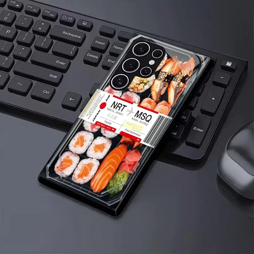 Sushi-Lunchbox-Design Handyhülle aus gehärtetem Glas, geeignet für Samsung Galaxy S26 S25 S24 S23 S22 S21 S20 FE/Ultra/Plus, sturzsicher.