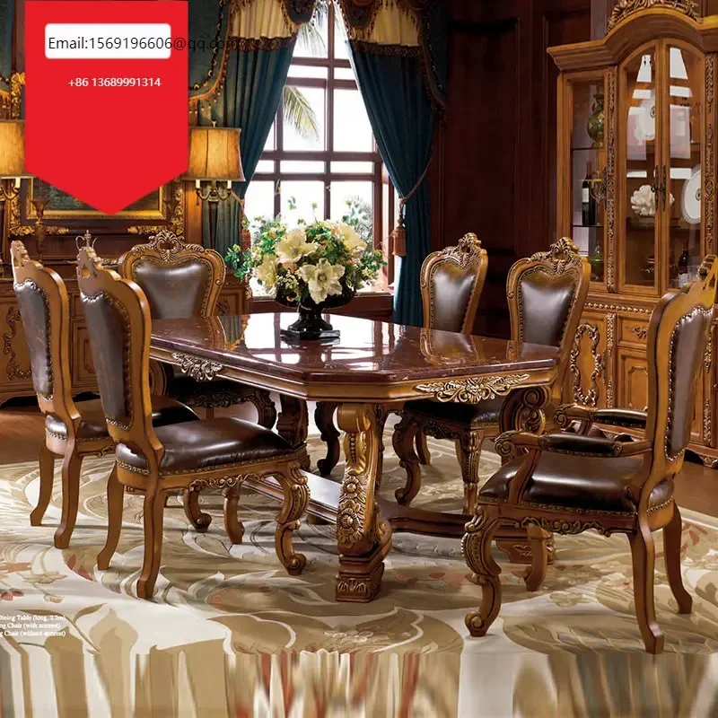 

Customized high-grade solid wood marble table and chair combination European rectangular luxury restaurant