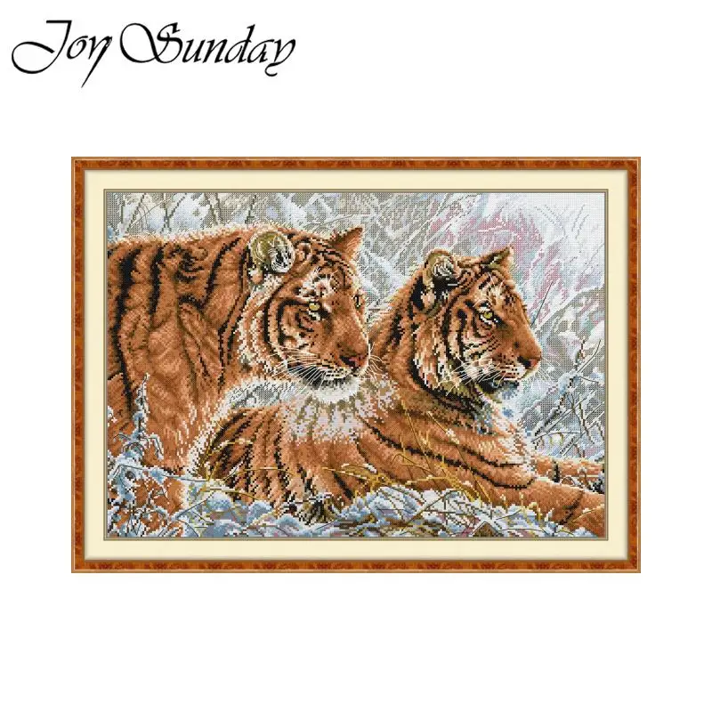 

Joy Sunday Two Tigers, набор для вышивки крестом «сделай сам», 16/14/11CT, ткань Aida, ручная работа, игла для вышивки, домашний декор, набор для рукоделия