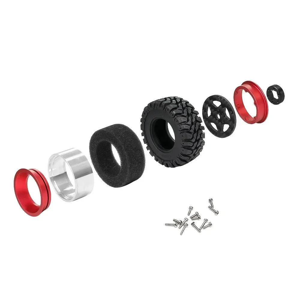 4pcs 62mm 1.2" Carbon Fiber Beadlock Wheel Tire Set For 1/18 1/24 RC Crawler Car TRX4M SCX24 AX24 FCX24 Upgrade Parts