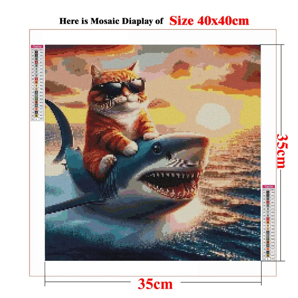 DIY Diamond Craft Painting Cat Riding Shark Giant Monster Ocean Full Square Drill Cross Stitch Hobby Kit Rhinestone Mosaic view 2