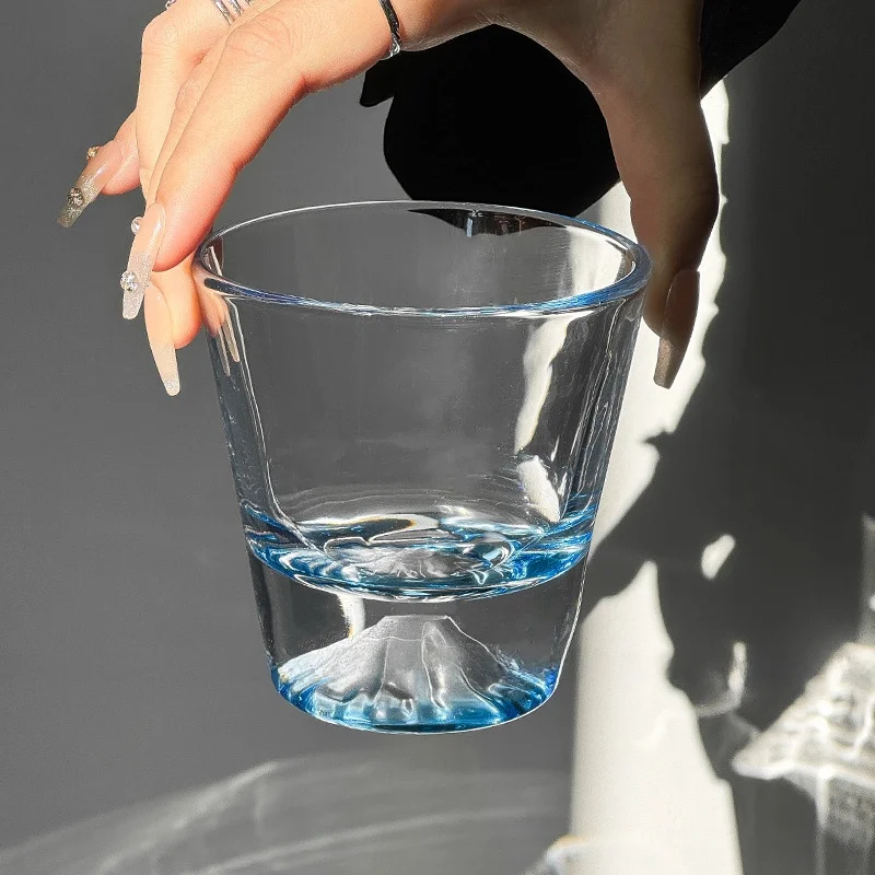 Blue Limited Edition Fuji Mountain Glass Cup Japanese Sle High Aesthetic Value Coffee Drinking Cup for Home Use Water Cup