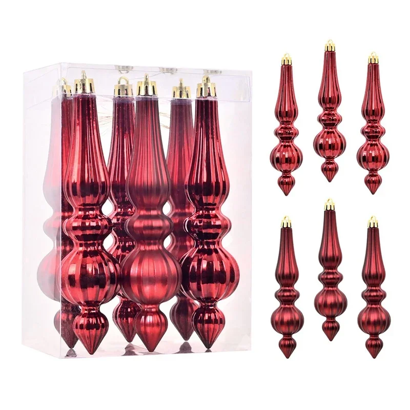 

6PCS/Set Conical Christmas Tree Decorations Ornaments17CM Shatterproof Plastic Baubles for Xmas Tree Decor Holiday Wedding Party