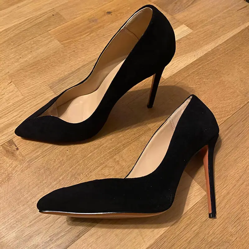 Onlymaker  Women Pointed Toe Snake Slip On Black 12cm High Heel Stiletto Pumps Large Size Sexy Basic Shoes