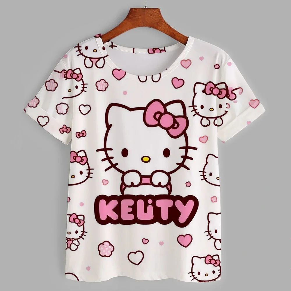 

Модная футболка с принтом «Hello Kitty and Friend», летняя женская и мужская одежда, топы с короткими рукавами и круглым вырезом в виде животных