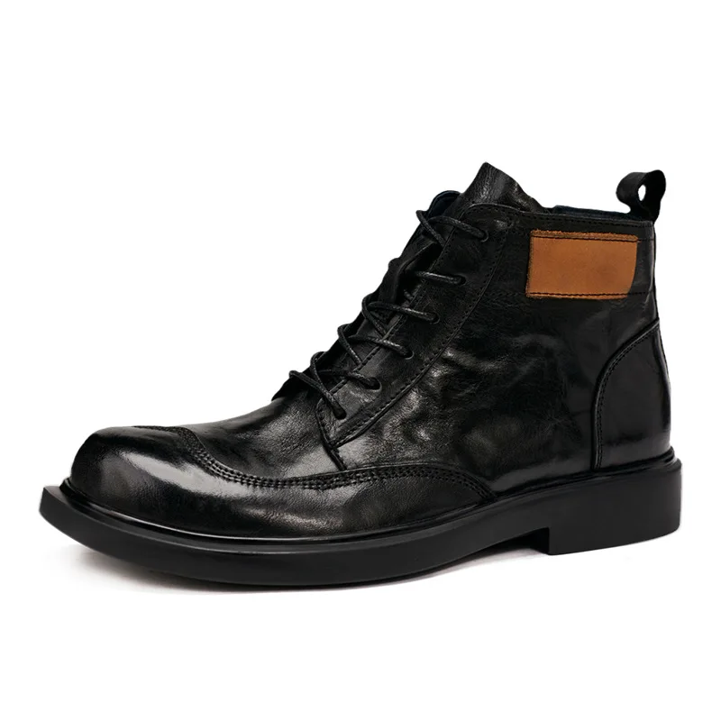 All-match Genuine Leather Riding Men Boots  Cowhide Motorcycle Boots Retro High Quality Autumn Winter Chelsea Ankle Boots Mens