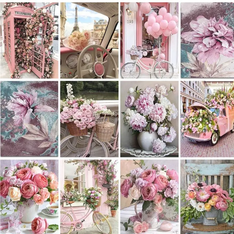 

GATYZTORY 60x75cm Painting By Numbers PinK Scenery Paint By Numbers On Canvas DIY Number Painting Flower Home Decor unique Gift