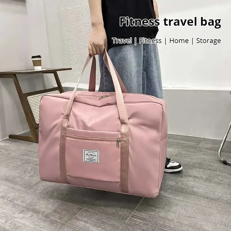 Bolsa de viagem portátil com zíper de grande capacidade, bolsa esportiva versátil, rosa, azul, cinza, pequena, média, grande capacidade de armazenamento, 1pc