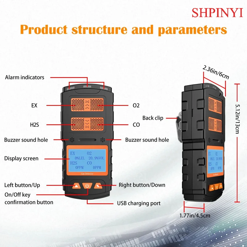 Aikesi Portable 4in1 Multi-Gas Detector Digital Biogas Analyzer Industrial Use Rechargeable Battery Combustible Leak Detector