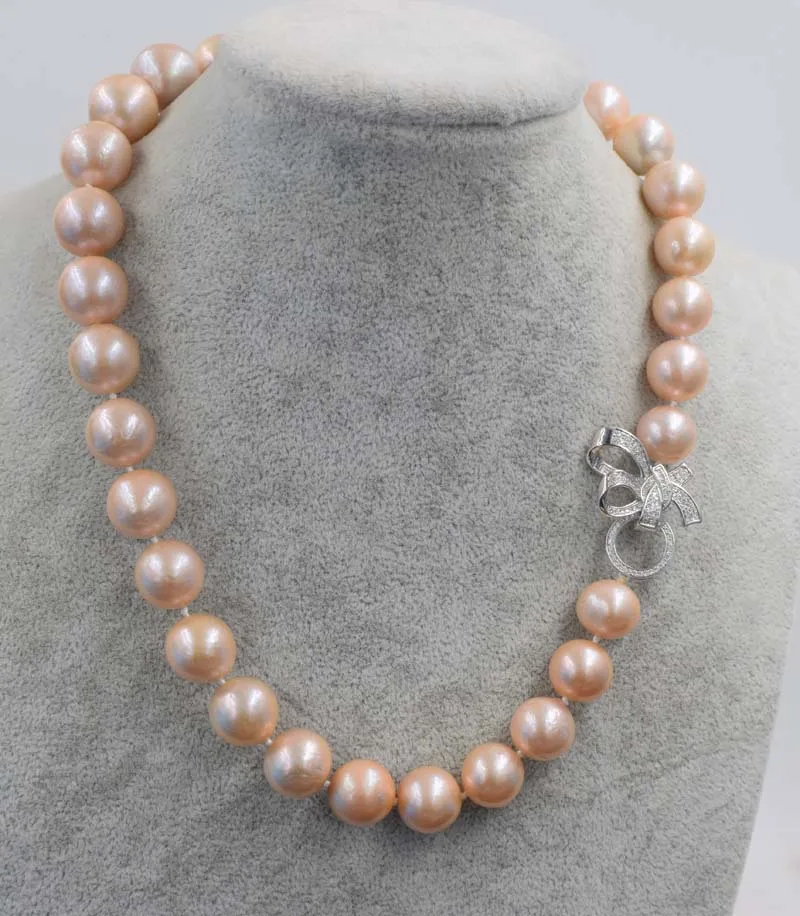 freshwater pearl necklace pink near round Edison Pearl 18inch wholesale  12-15mm big size