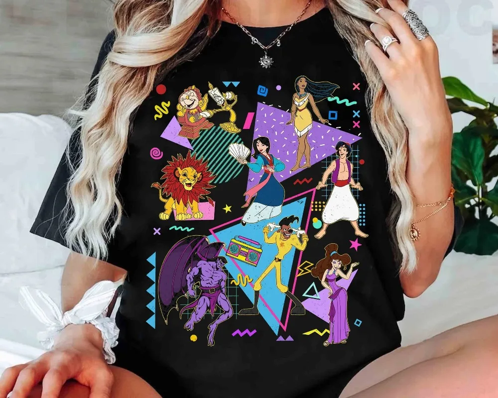 2025 moda nueva camiseta Retro de los años 90 con personaje de Disney Powerline Aladdin Megara Mulan Pocahontas camiseta mundial animada