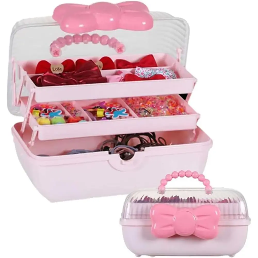 

Hair Accessories Organizer, Girls Hair Bands, Clips, Ties, Baby Girl Supplies, Lockable Three-Layer Folding Crate Organizers and