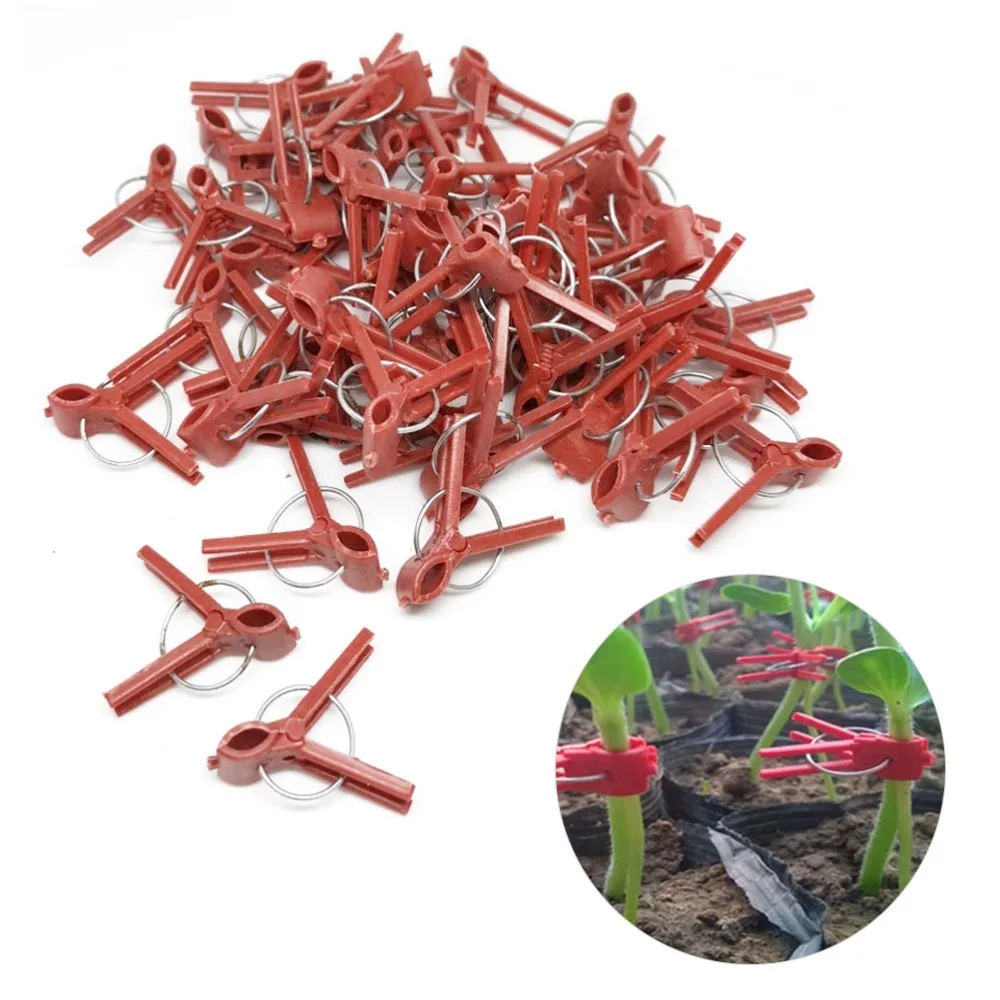 200PCS Universal Plant Grafting Clips Red Plastic Garden Clamps Fixing Connects Curved Mouth Compact Vegetable Vine Tool