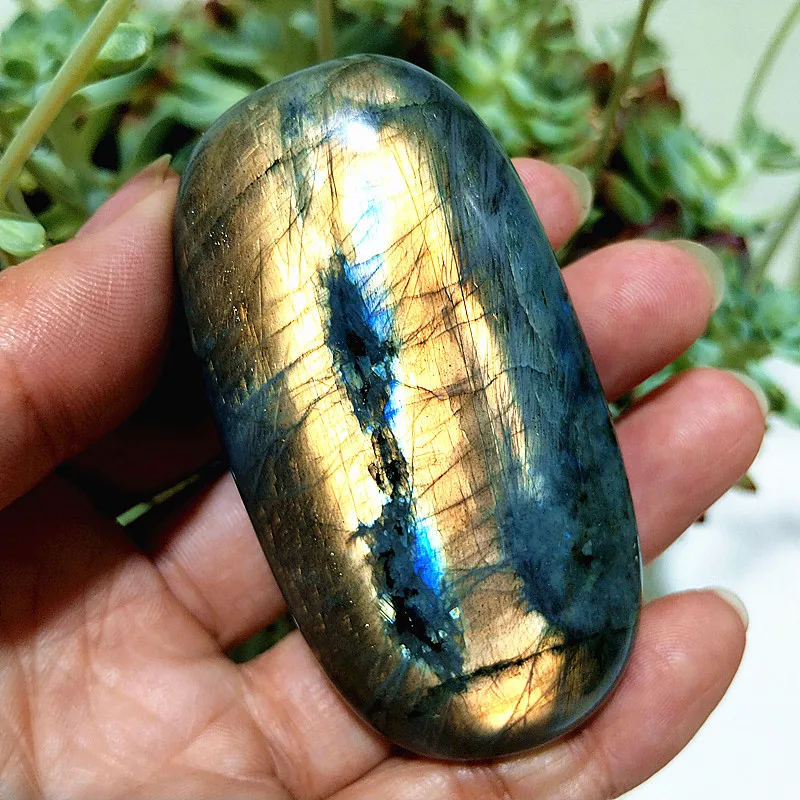 Natural Stones Labradorit Golden Guardian Palm Stone Spiritual Meditation Healing Yoga Exercise Feng Shui Crystal Room Ornaments view 2