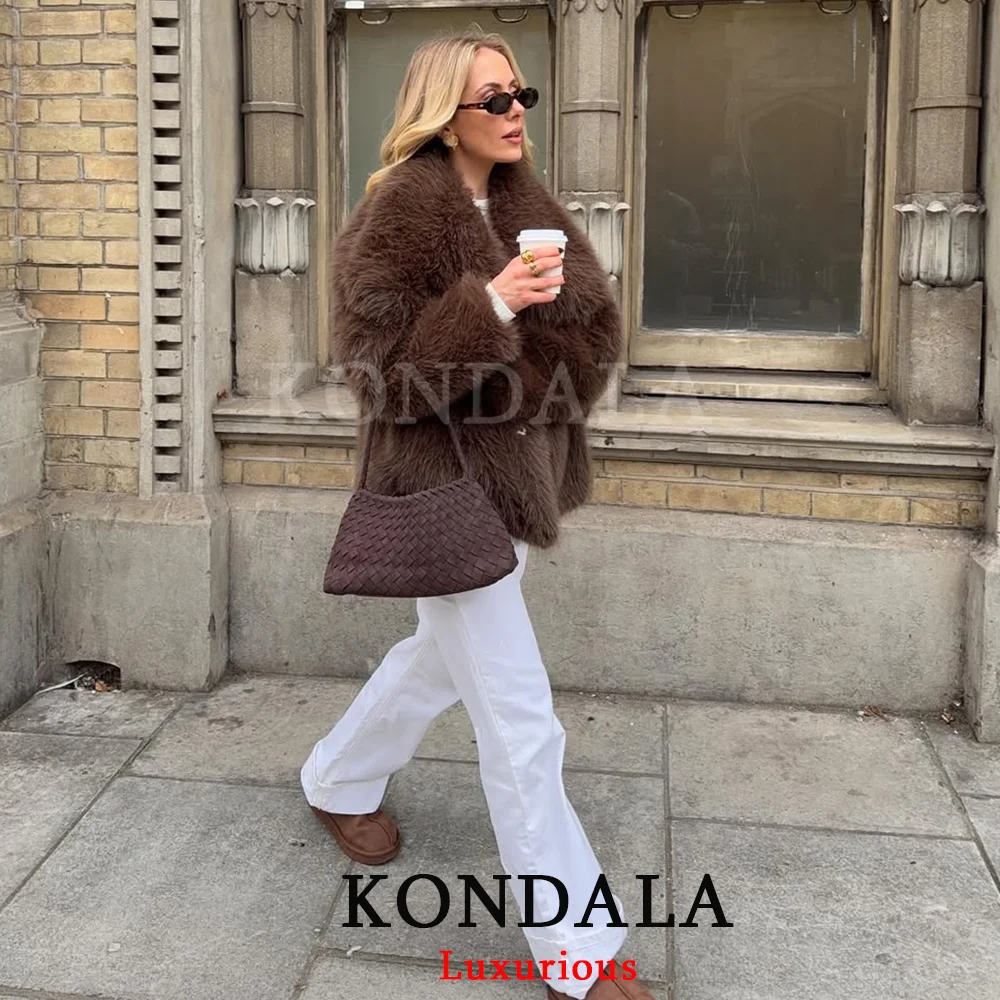 ブラウンファー　コート スウェード 毛皮　レザー KONDALA カジュアルブラウン厚手の毛皮ジャケット女性長袖 V ネック