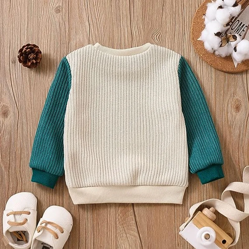 0-5Y Toddler Infant Kid Baby Boy Girl Sweaters Knit Long Sleeve Patchwork Clothing Tops Fall Spring Patchwork Style Clothes