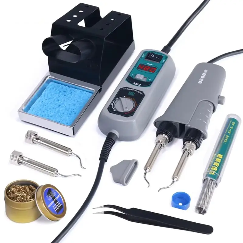 【HAPPY】938D Portable Tweezers Soldering Station 220V Soldering Iron Station Chip Desoldering Kit Set EU Plug