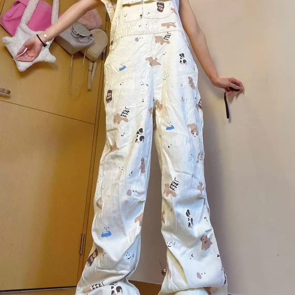 ジャンプスーツ 結婚式 ゲスト クラブウェア アクティブオン ビーチ レッグ リベット チューブ フレア オーバーサイズ スパゲッティ ポケット プリント レター プラス