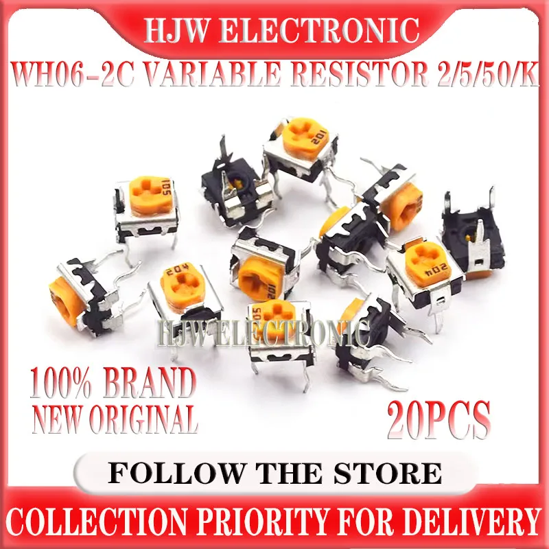 20pcs 10k Wh06-2c 101 103 201 102 202 502 203 503 104 204 504 105 Variable Resistor 2/5/50/k 200r/m Adjustable Potentiometer