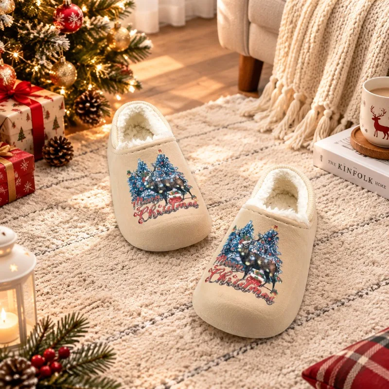 New Autumn /Winter Children's Warm Cotton Shoes with Soft Soles and Anti Slip Fashion Cartoon Wearing slippers outside
