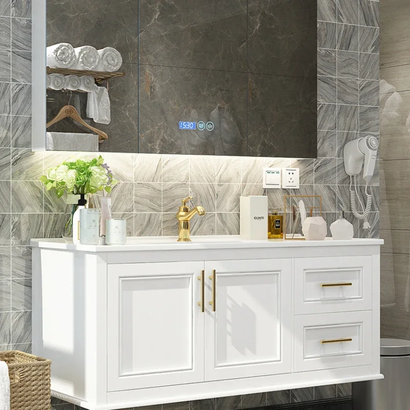 

Light luxury bathroom cabinet integrated ceramic basin toilet modern smart mirror washbasin cabinet combined bathroom cabinet