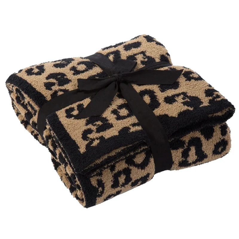 Half Fleece Fleece Blanket Children's Knitted Leopard Blanket Plus Velvet Knitted Blanket Barefoot Leopard Print Blanket