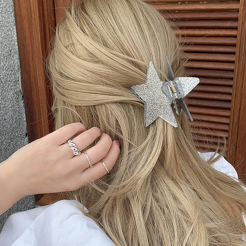 

Star Hair Clips for Women Korean Sweet Cool Pentagram Large Hair Claw Acrylic Fine Flashing Hairpins Girls Y2K Hair Accessories