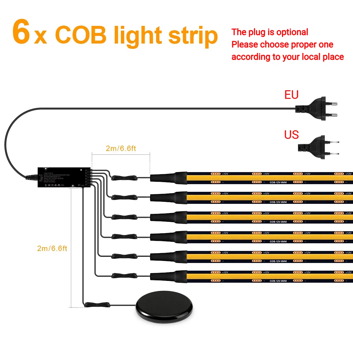 2/4/6/10 PCS Zwart PCB COB LED Strip Verlichting Set Knipbare Strip Met 20 MM Board Doordringbare Dimbare Touch Schakelaar Voor Kast - afbeelding 1