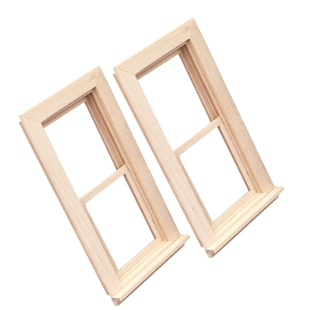 

2 шт. Нескляненные деревянные окна и двери для кукольного домика в масштабе 1:12 с реалистичным раздвижным механизмом, миниатюрные аксессуары для DIY-проектов