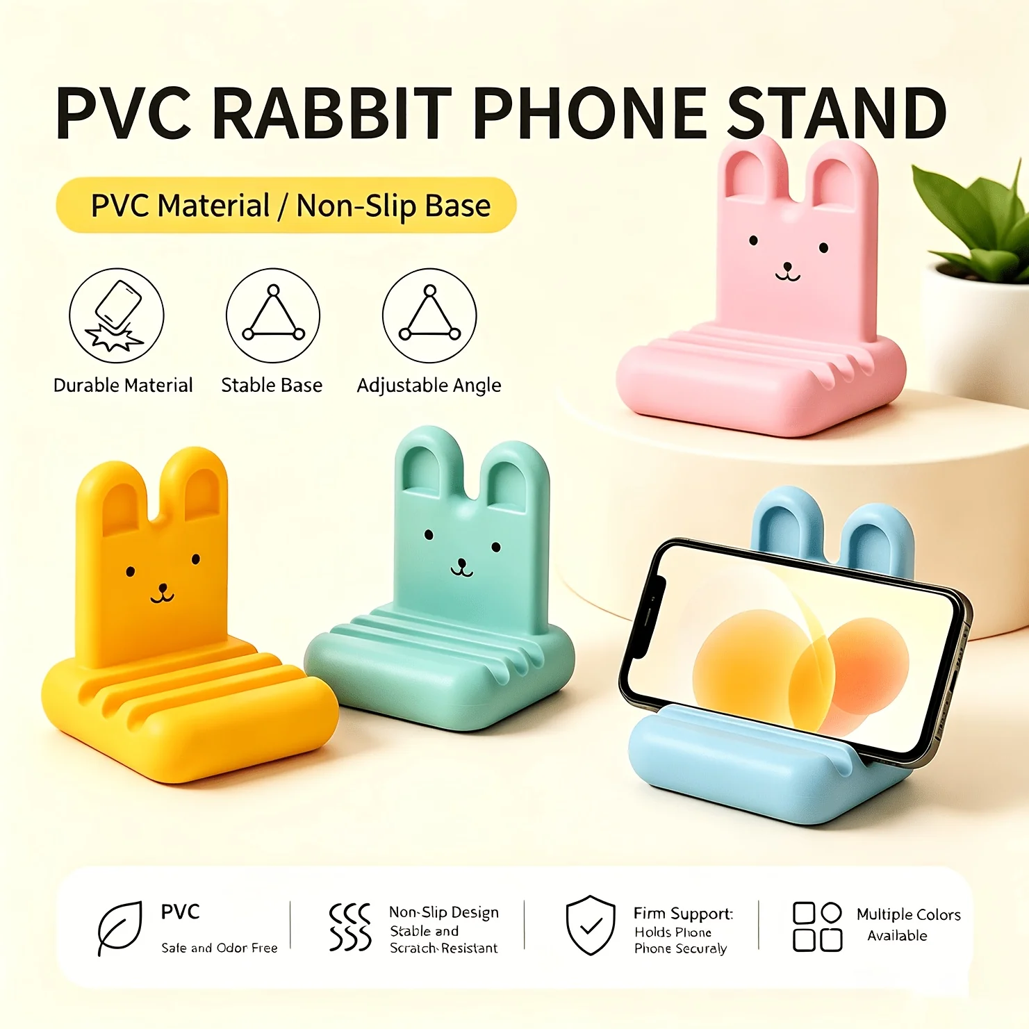 1/2 Piece Random Color Cute Rabbit Phone Stand Ornament, Adjustable Angle for Desktop Use, Compatible with Thick Phone Cases, Suitable for Iphone, Kindle, Ipad, Switch and All Mobile Phones, Halloween and Christmas Gif