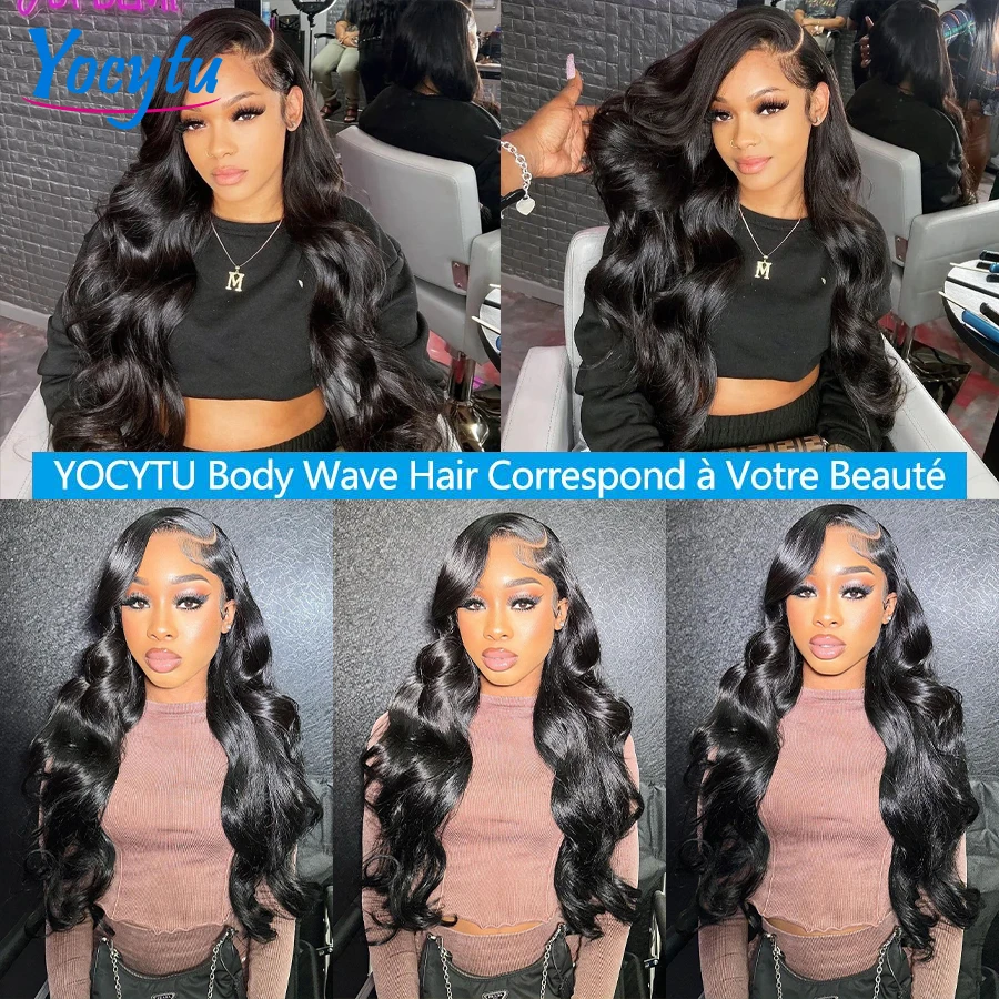 YOCYTU Body Wave Human Hair Bundles With Closure Brazilian Hair Body Weave 3 PCS Bundles With Closure Remy Body Hair Weave Extensions Transparent