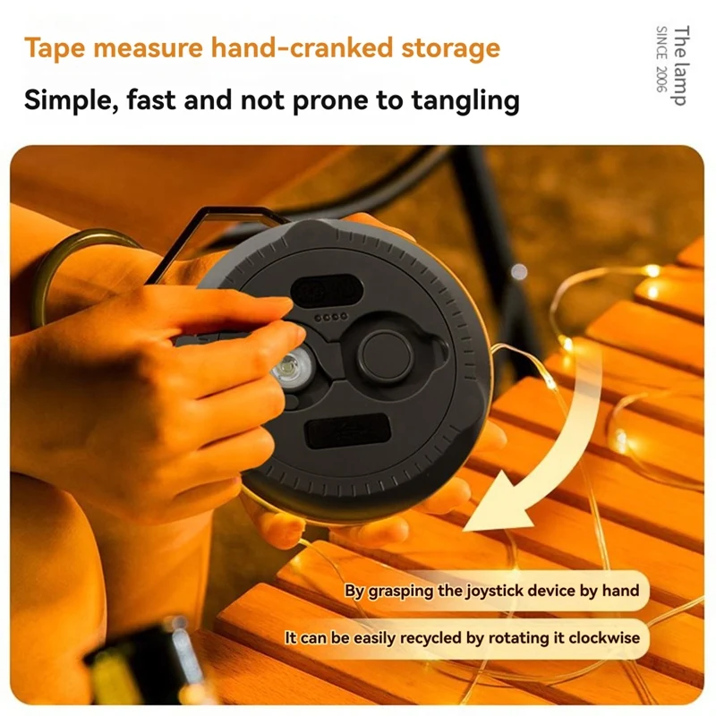 8m Warm Light Outdoor Camping Light Tent Emergency Light Portable Tape Measure Light Waterproof Storage Light String-VVBC