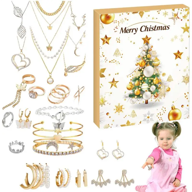 Christmas Jewelry Advent Calendar DIY Bracelet Making Kit 2024 Xmas Gift For Girl Kids Christmas Countdown Calendars Jewelry Box