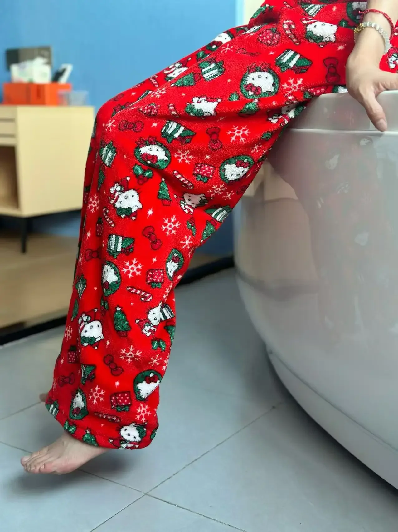 

Hello Kitty Christmas Pants Cartoon Flannel Loungewear Autumn Winter Casual Trousers Women's Home Pants Christmas Gifts