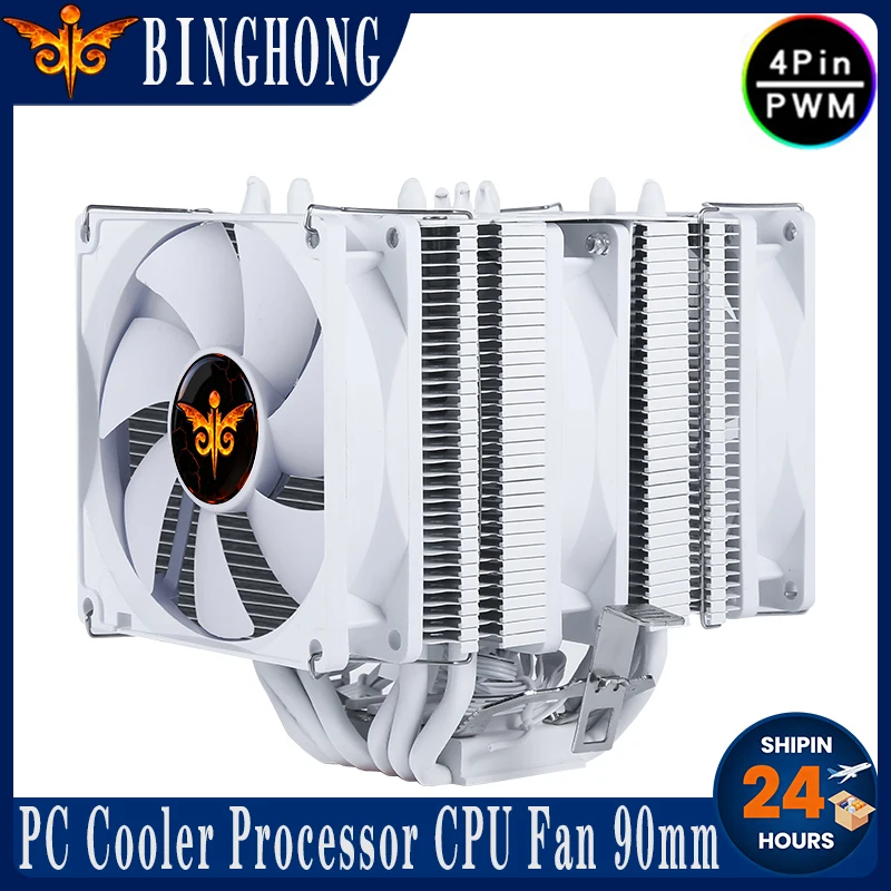 BINGHONG Twin Towers White Cooler 6 Heat Pipe Air-cooled Cpu Fan 4pin/PWM Compatible LGA1700 2011 2066 E5 1851 115x 1200 AM4 AM5
