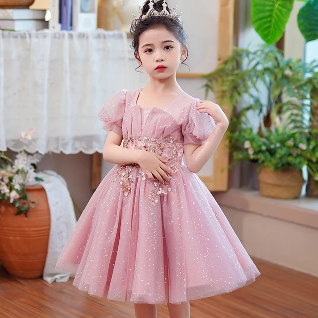 Kids Formal Dress Pink Birthday Performance Graduation Party Costume Princess Dresses for Girls Cute Lace Sequin Tulle Prom Gown AliExpress