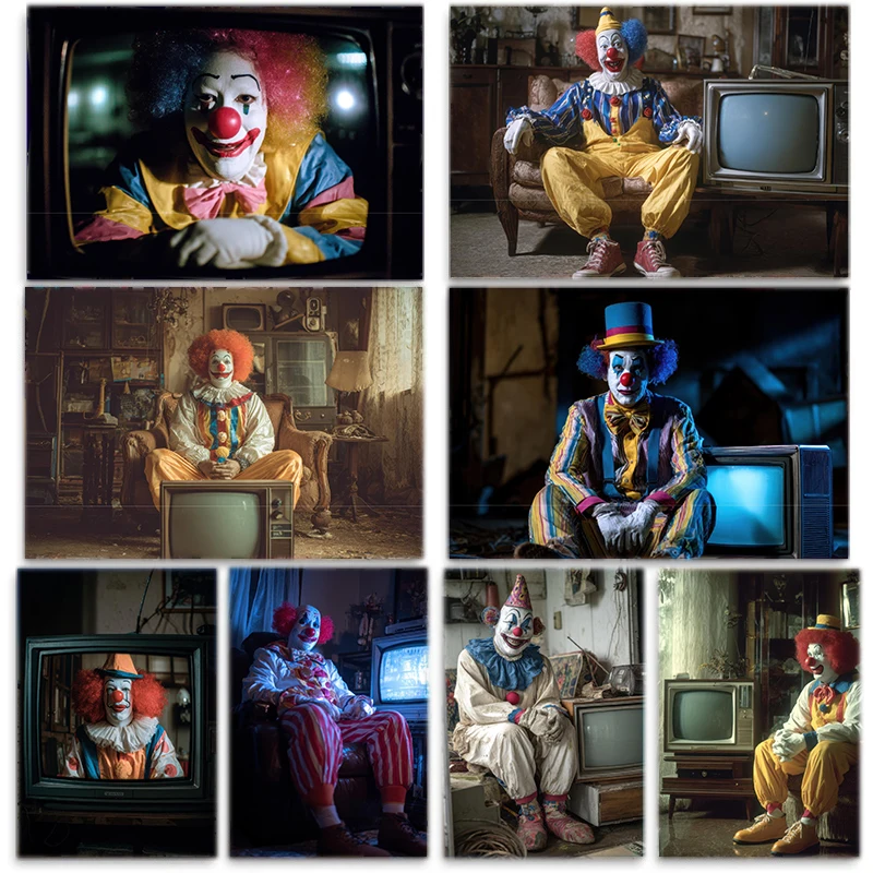 Playful And Humorous Clowns As Well As Quirky Sofas Televisions Canvas Printed Posters Home And Living Room Decoration Painting