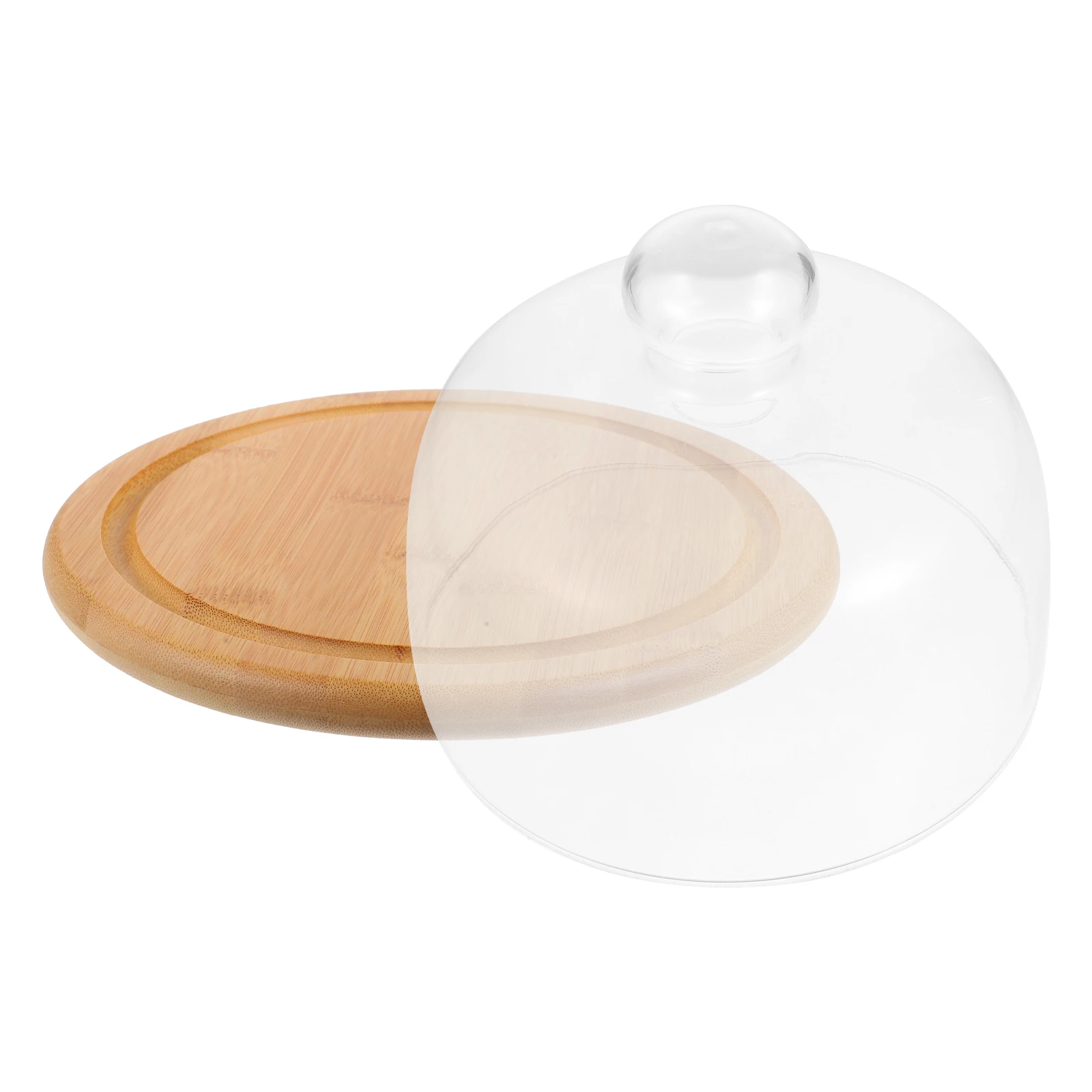 

Dessert Display Plate Cake Tray Bamboo Glass Cover Food Serving Platter Cookie Lid Safe Hygienic Dust Proof Flies Kitchen