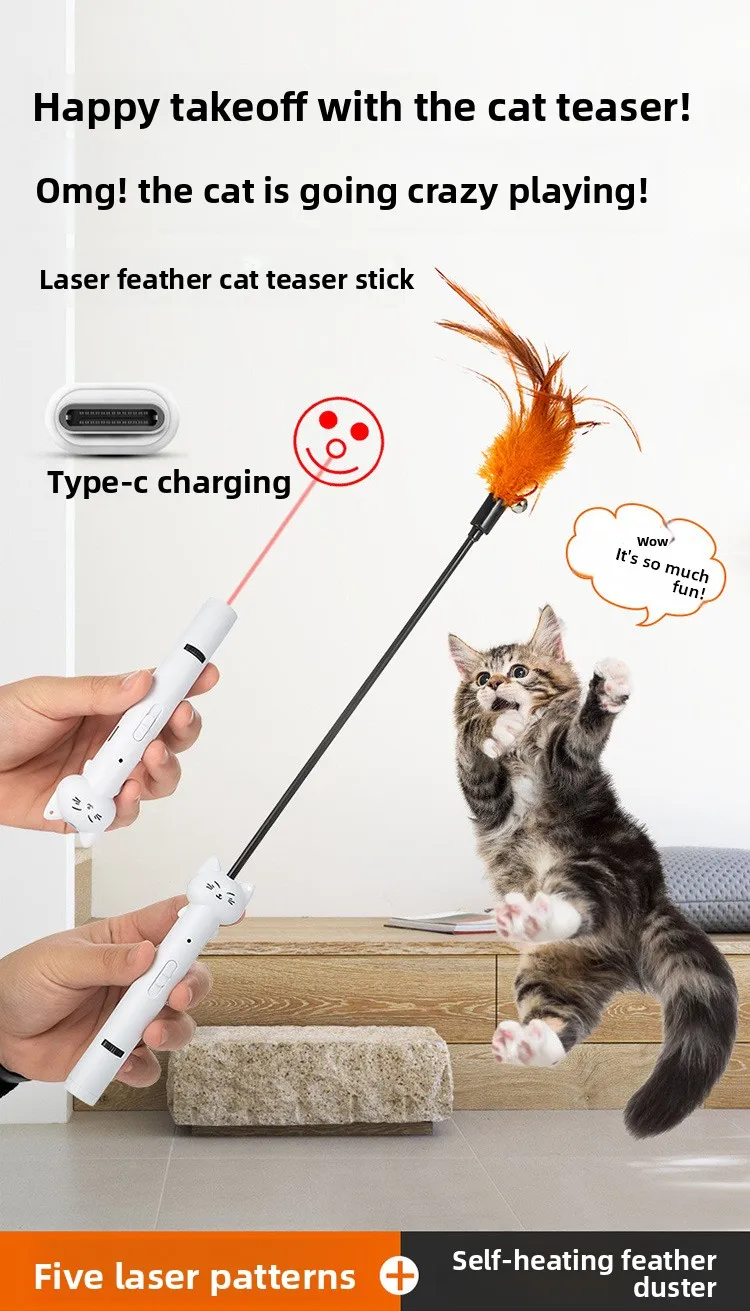 2-in-1 mini red laser indicator light LED cute laser cat toy interactive bright animation indicator light pen+cat teaser stick