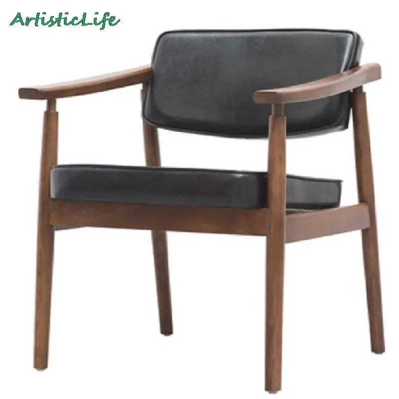 

ArtisticLife Japanese Oak Dining Chair Solid Wood Retro Armrest Backrest Lounge Chair Home Computer Chair Single Sofa Chair