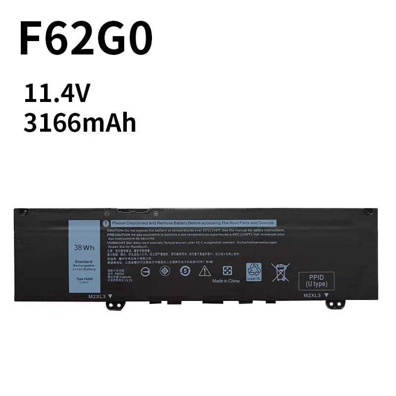 New 11.4V 38WH F62G0 Battery For Dell Inspiron 13 7386 2-in-1 5370 7370 7380 7373 Vostro 5370 RPJC3 P91G P83G P87G Laptop
