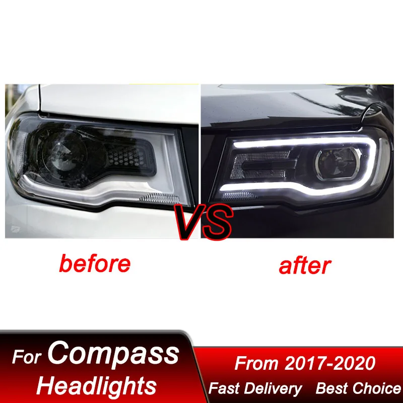 Hot Car styling Headlights For Jeep Compass 17-20 new style full LED Headlamp Assembly Upgrade Projector Lens Accessories Kit
