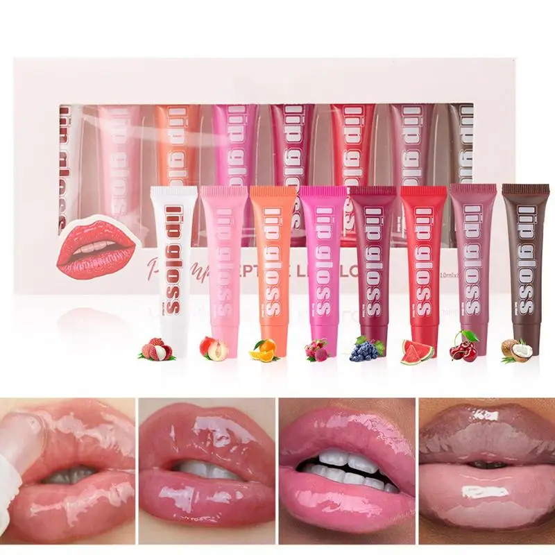 Ensemble de gloss de Jules aux fruits, lèvres sèches, huile de Jules aux fruits, hydratant repulpant, pudding polypeptide, glaçure, 10ml x 8 pièces