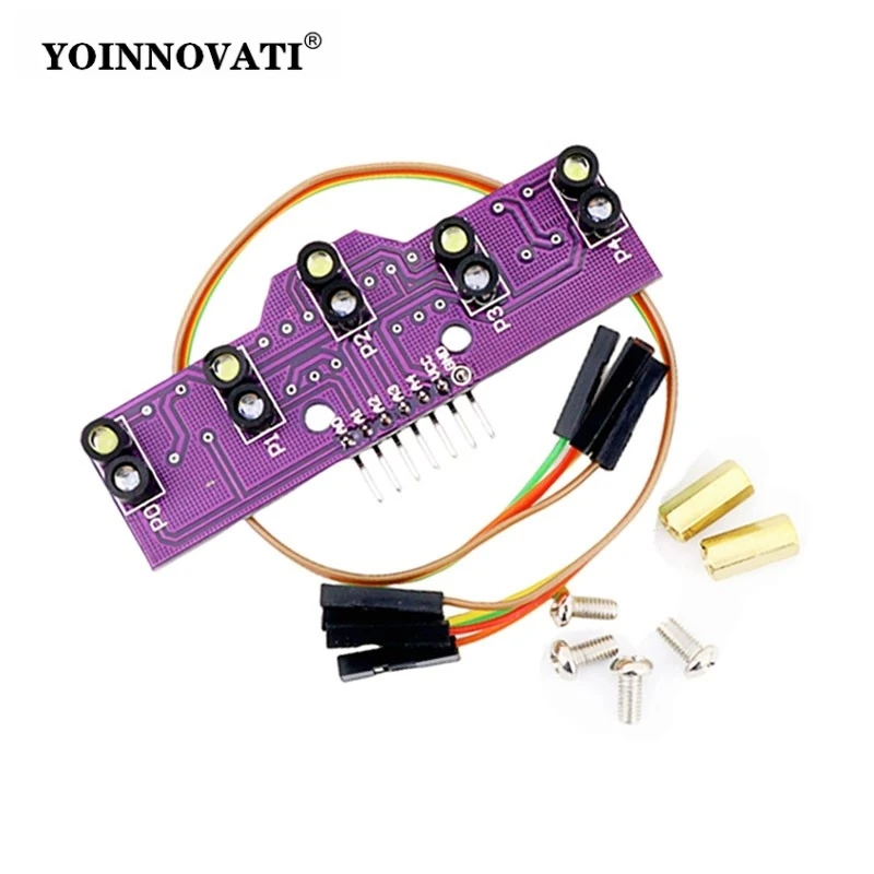 5-Way Analog Line Follower Sensor Optical Patrol Module Analog Grayscale Sensor for Smart Car Black White Red Track Recognition